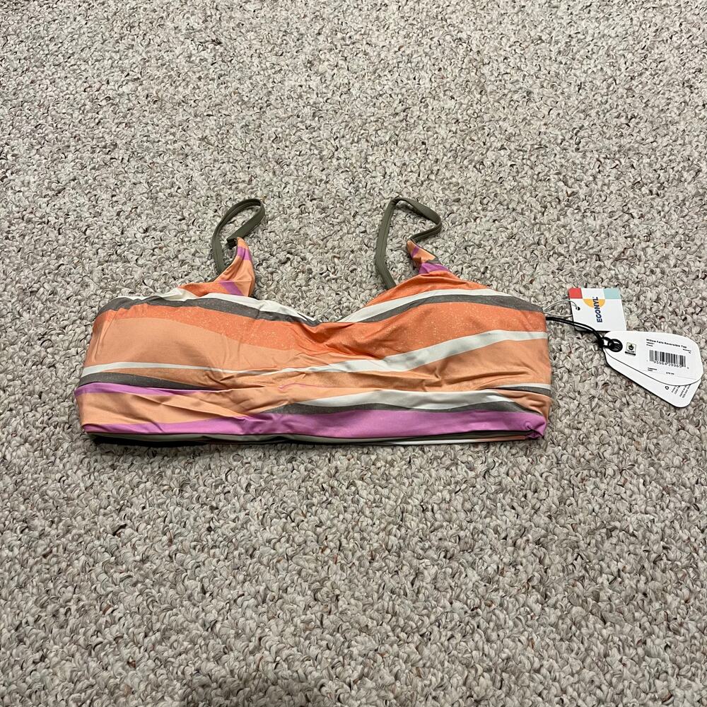 NWT Prana Willow Falls Reversible Bikini Top Sz XL Waves Green Orange Swim Beach